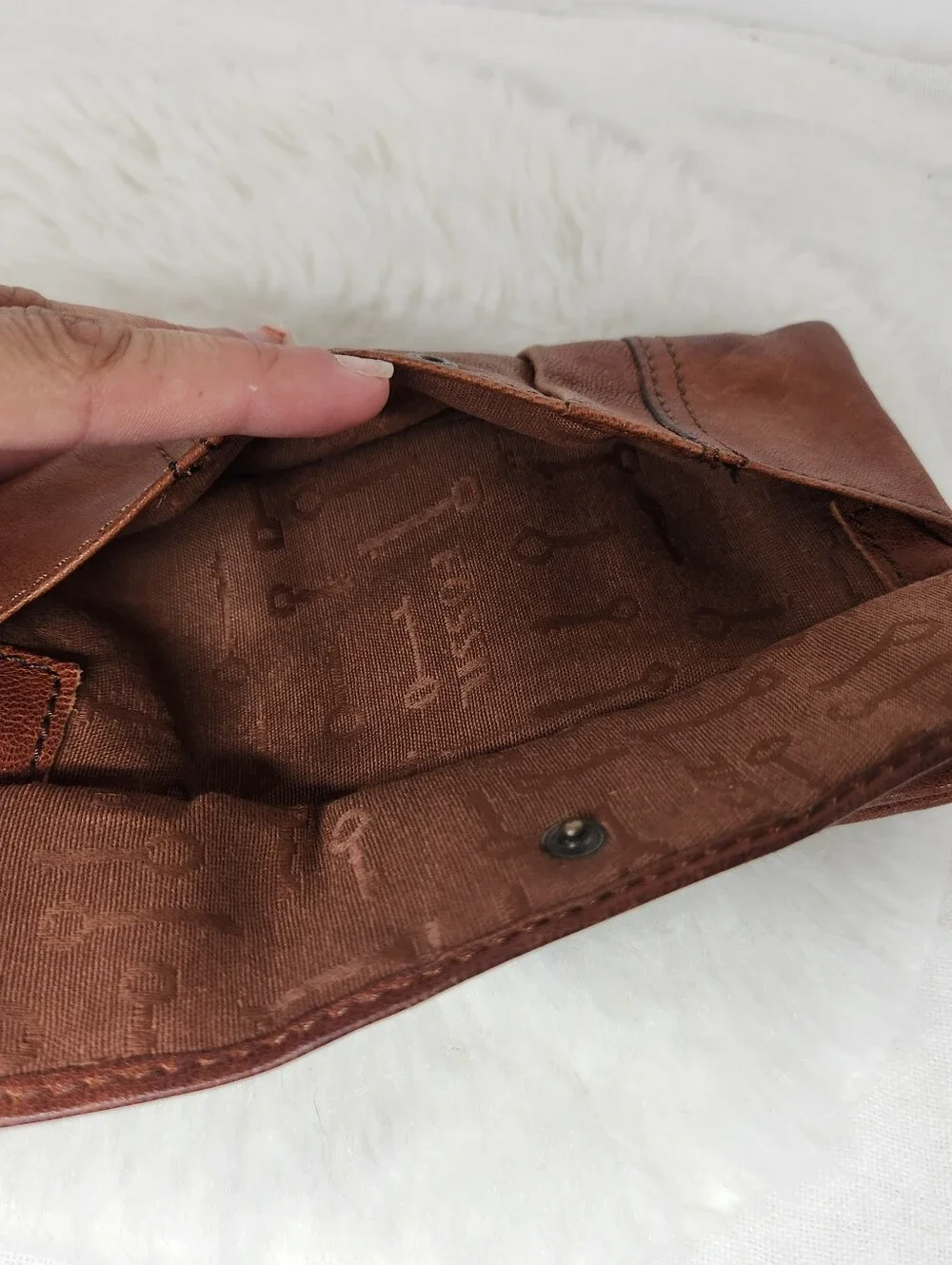 Fossil Womens Brown Soft Leather Bifold Wallet Snap Zipper